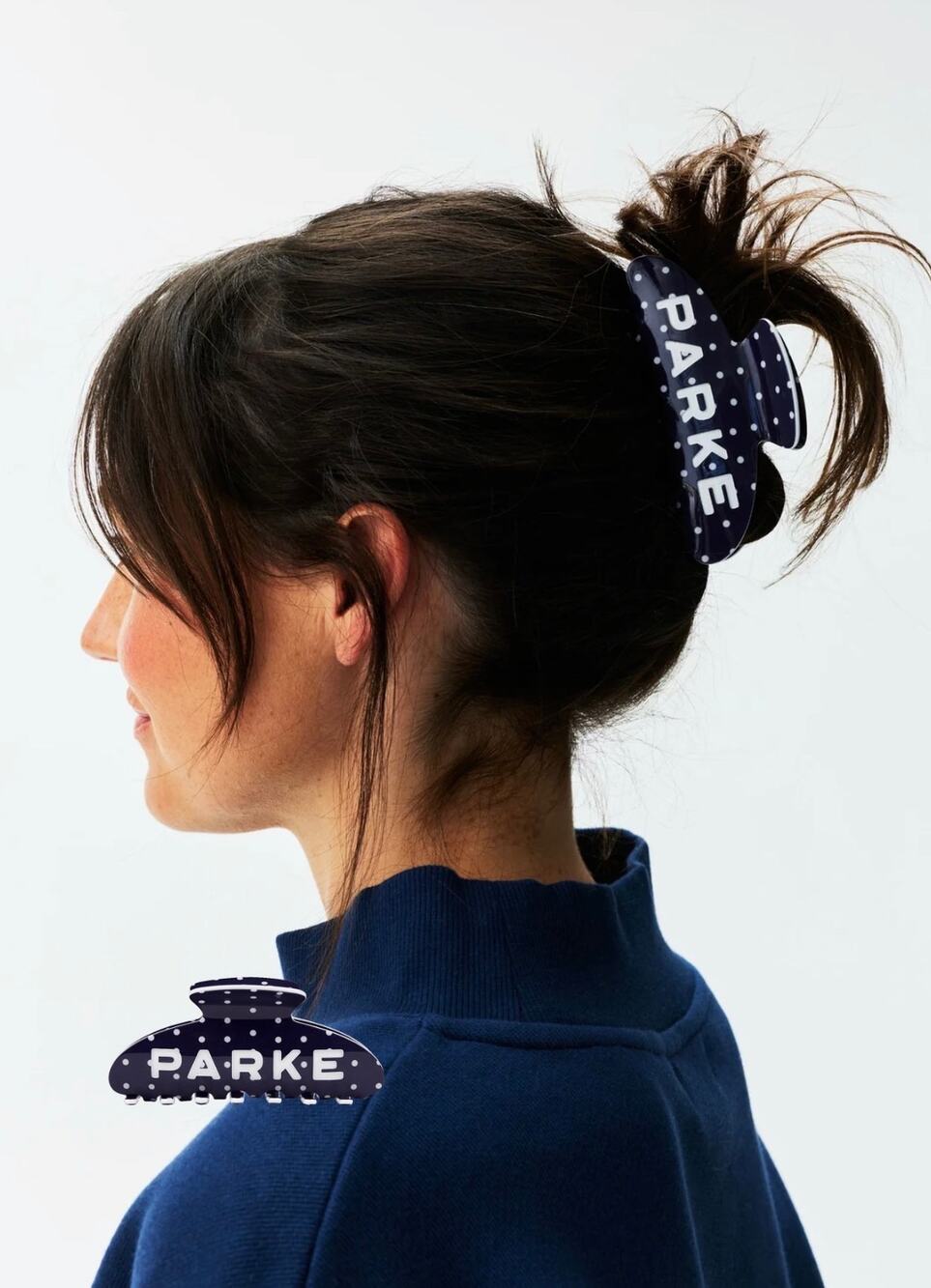 LIMITED EDITION NEW PARKE CLAW CLIP IN DENIM POLKA DOT